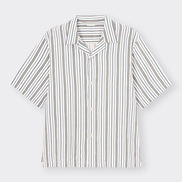 オープンカラーシャツ(5分袖)(ストライプ)-OFF WHITE