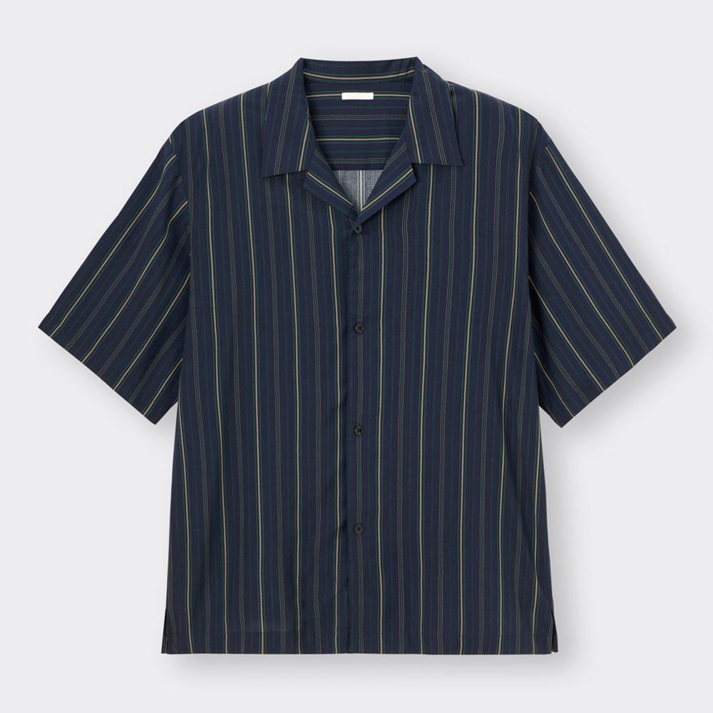（GU）オープンカラーシャツ(5分袖)(ストライプ)