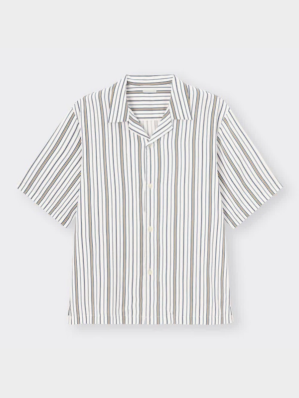 オープンカラーシャツ(5分袖)(ストライプ)