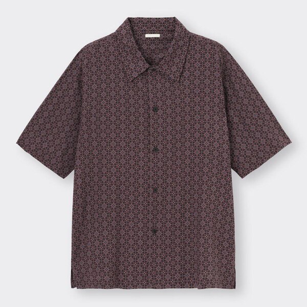 リラックスフィットシャツ(5分袖)(コモン)NT+E-DARK BROWN