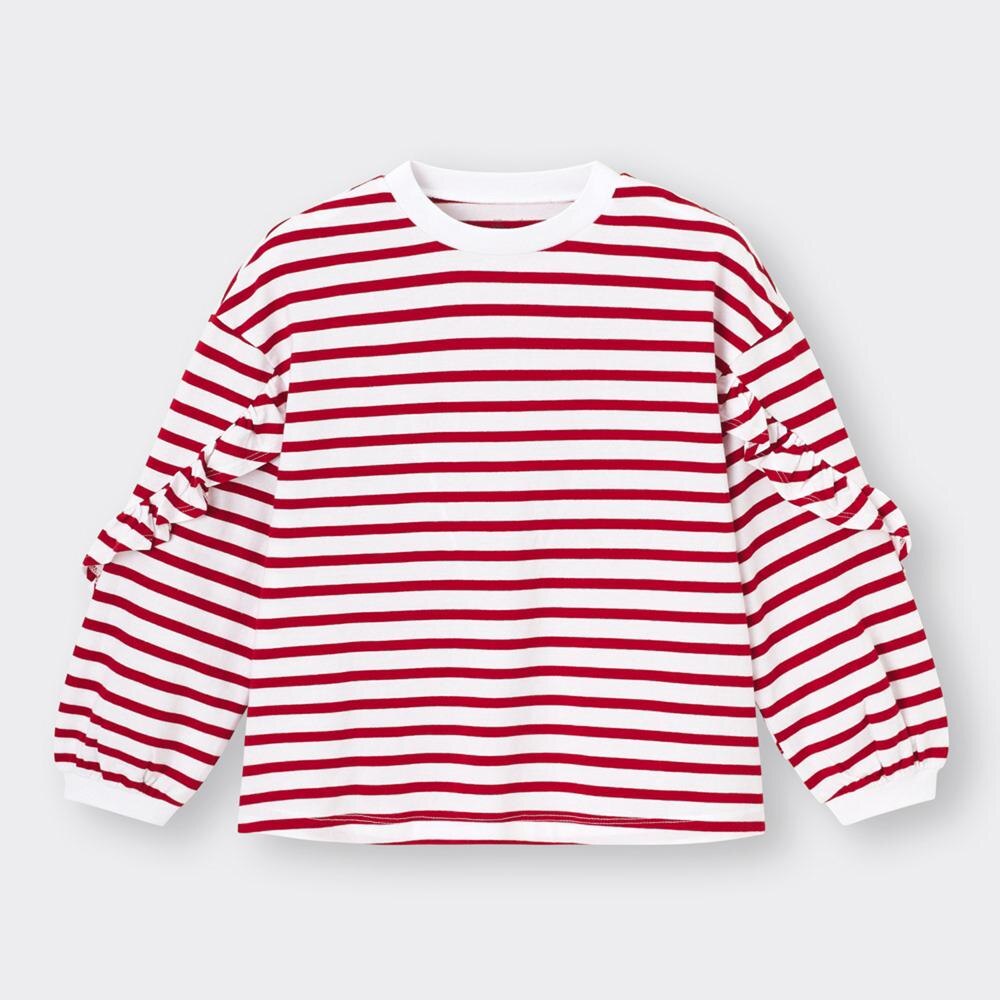 （GU）GIRLSボリュームスリーブボーダーT(長袖)+Xのサムネイル