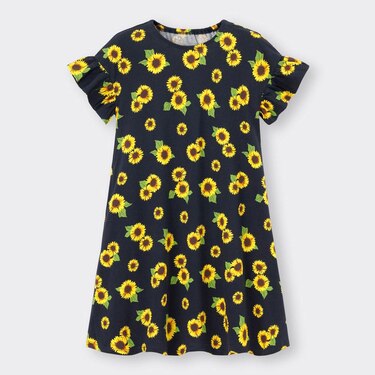 Gu公式 Girlsフリルスリーブカットソーワンピース 半袖 ヒマワリ ファッション通販サイト