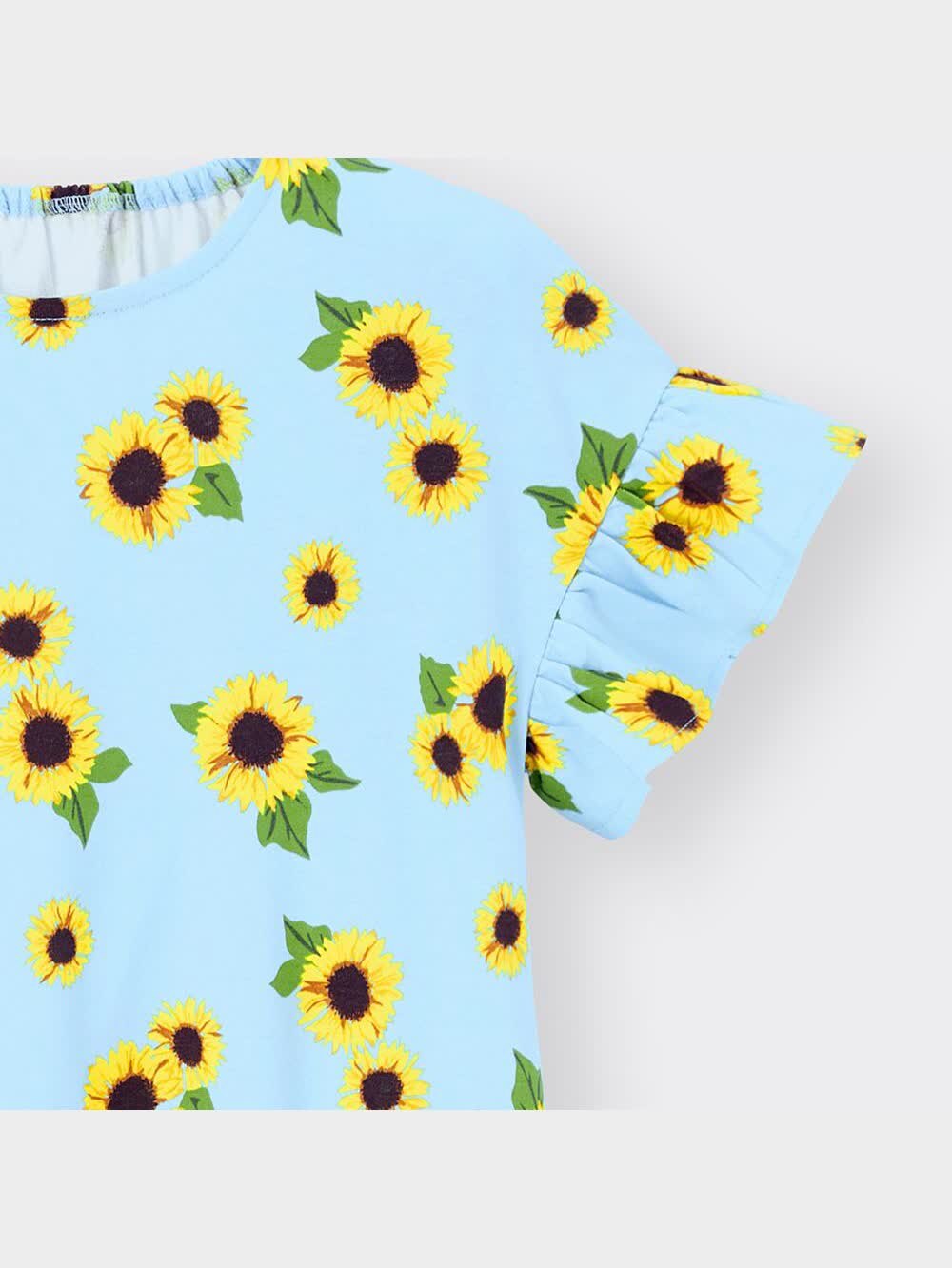 GU公式 | GIRLSフリルスリーブカットソーワンピース(半袖)(ヒマワリ)