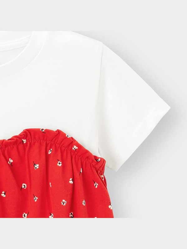 GIRLSフラワープリントドッキングT(半袖)+X