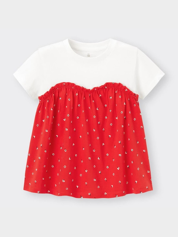 GIRLSフラワープリントドッキングT(半袖)+X