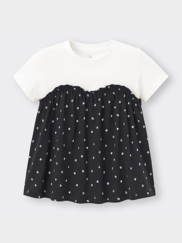 GIRLSフラワープリントドッキングT(半袖)+X