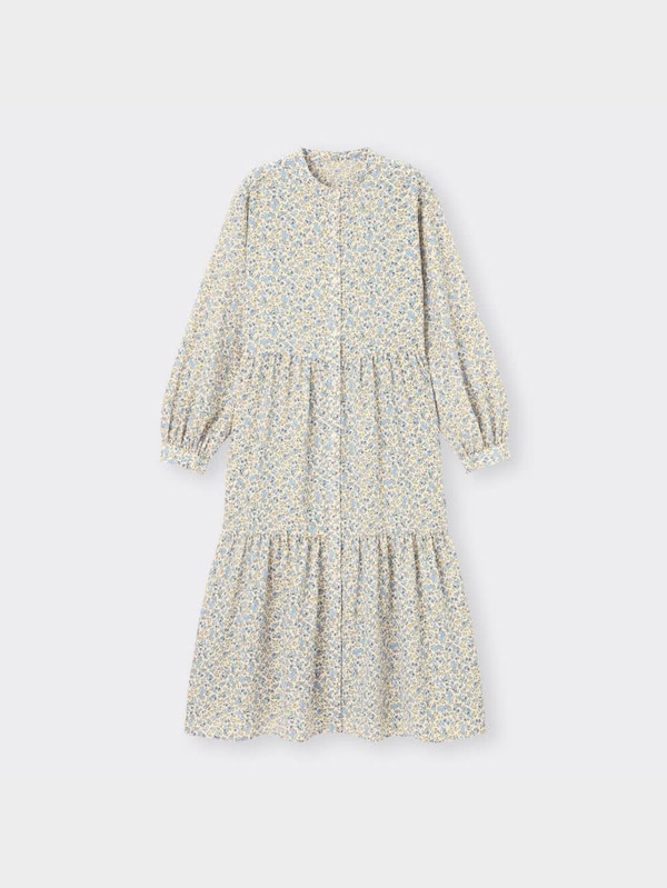 フラワープリントティアードシャツワンピース(長袖)