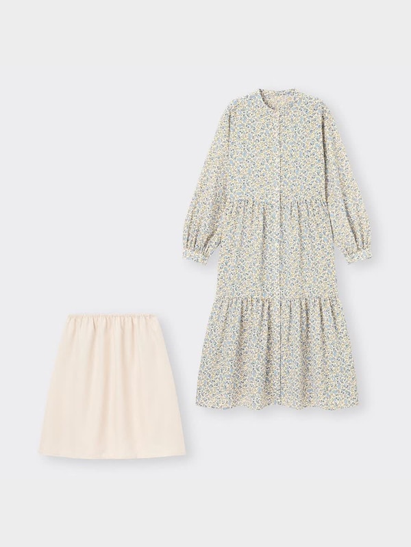 フラワープリントティアードシャツワンピース(長袖)