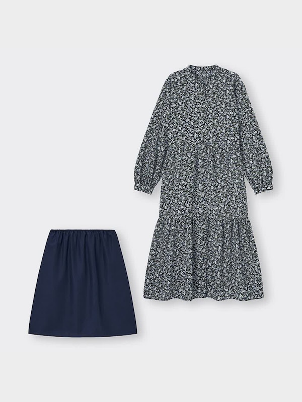 フラワープリントティアードシャツワンピース(長袖)