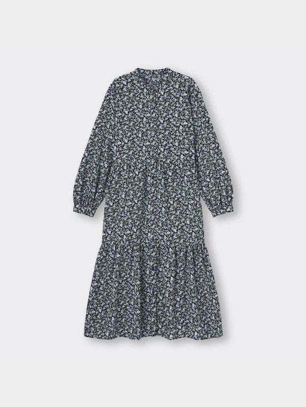 フラワープリントティアードシャツワンピース(長袖)