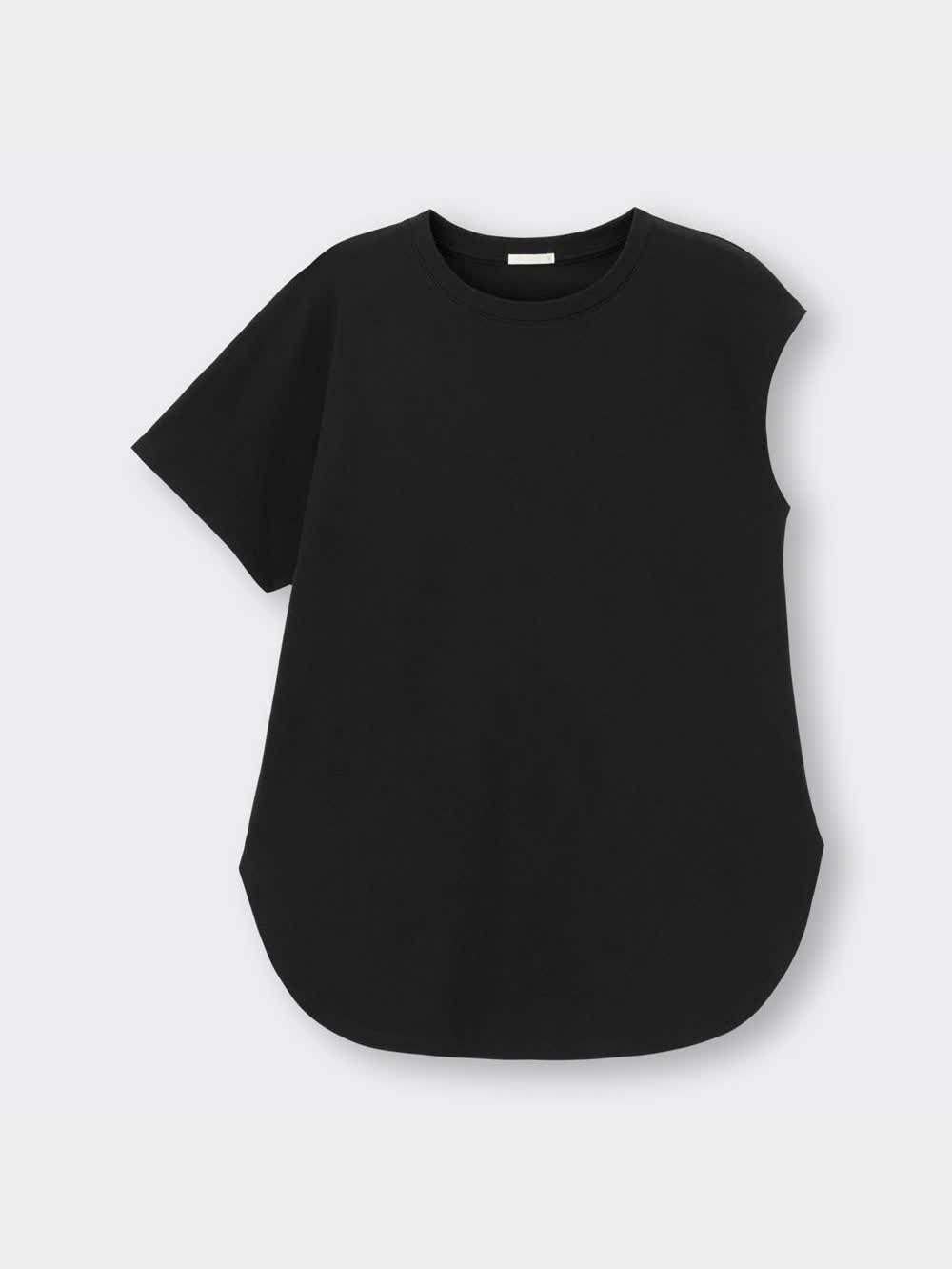 慈雨　ジウ　切り替え半袖Tシャツ　ブラック　サイズ40 ドット　アシンメトリー GU公式 | アシンメトリースリーブチュニックT(半袖)RS+X