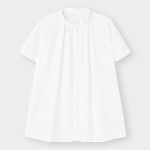 エアリーバンドカラーシャツ(半袖)-WHITE