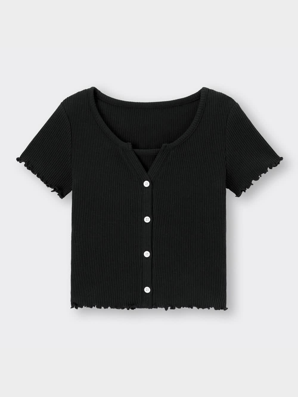 ブラック カーディガンと半袖トップス セット GU公式 | キャミソールセットカーディガン(半袖)YG+X