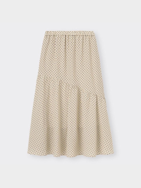 ドットプリントアシンメトリーテ��ィアードスカートQ