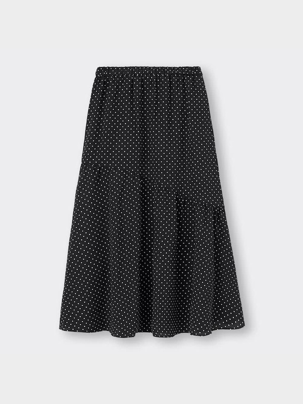 ドットプリントアシンメトリーティアードスカートQ