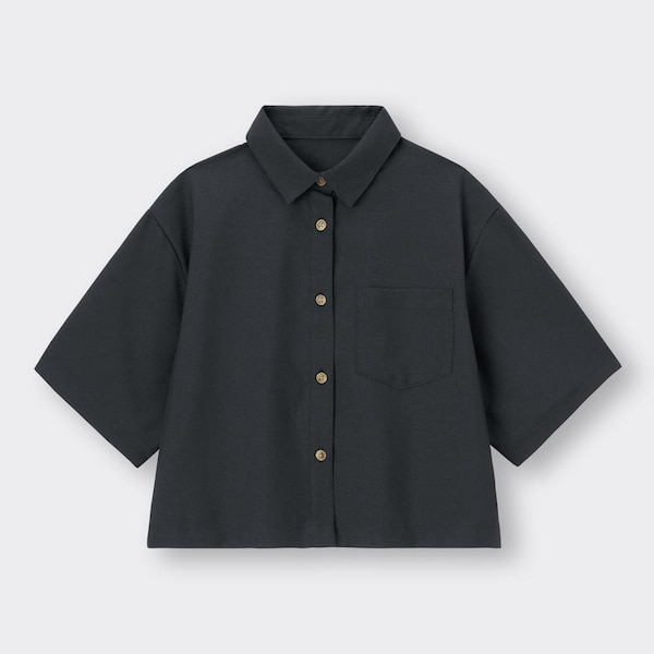 クロップドシャツ(5分袖)-BLACK