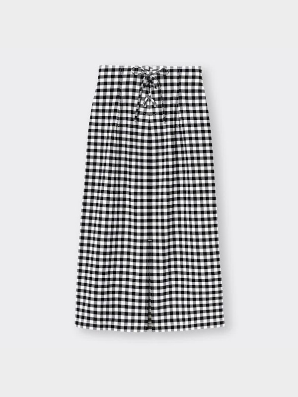 レースアップナローミディースカート(チェック)