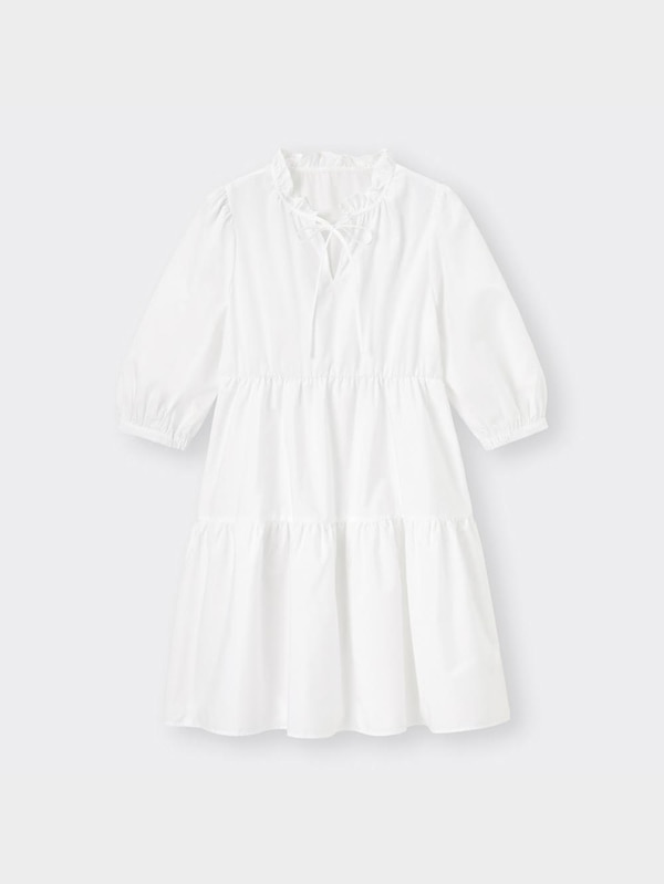 フリルネックティアードミニワンピース(7分袖)