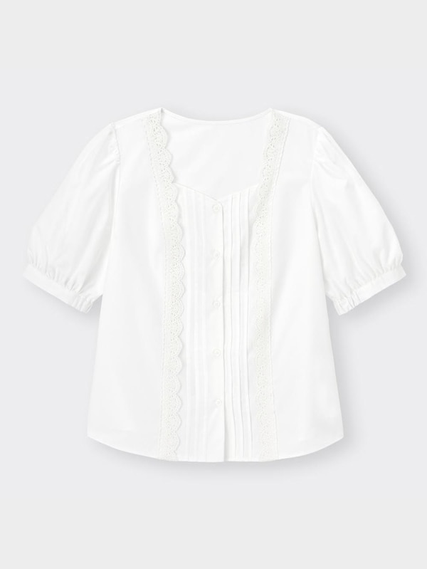レースコンビネーションボリュームスリーブブラウス(5分袖)Q