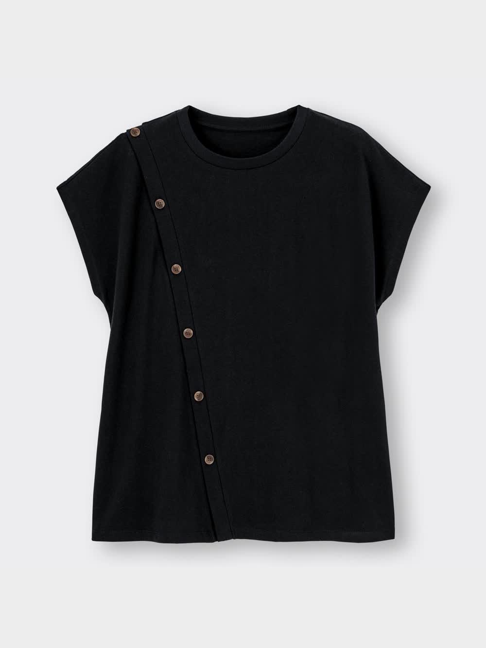 S1231❤️ GU 2WAYオープンショルダーT(半袖) ＸＬ　ブラック 黒 GU公式 | 2WAYオープンショルダーT(半袖)Q(レディース)