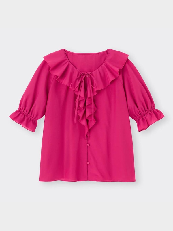 ラッフルVネックブラウス(5分袖)Q