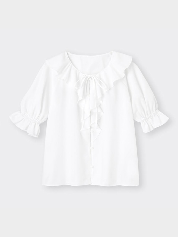 ラッフルVネックブラウス(5分袖)Q