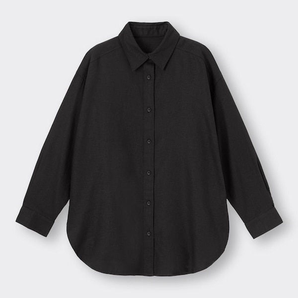 リネンブレンドオーバーサイズシャツ(長袖)RS+E-BLACK