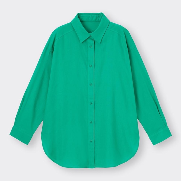 リネンブレンドオーバーサイズシャツ(長袖)RS+E-GREEN