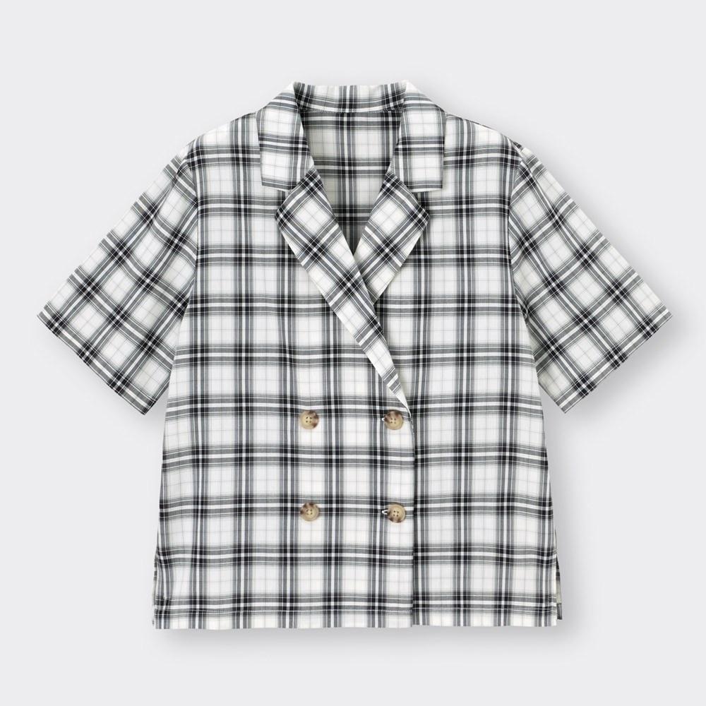 （GU）ダブルボタンチェックシャツ(半袖)YG+X