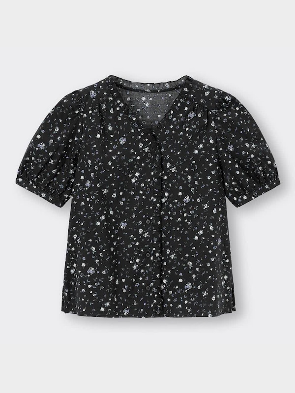 フラワープリントフリルネックブラウス(半袖)YG+X