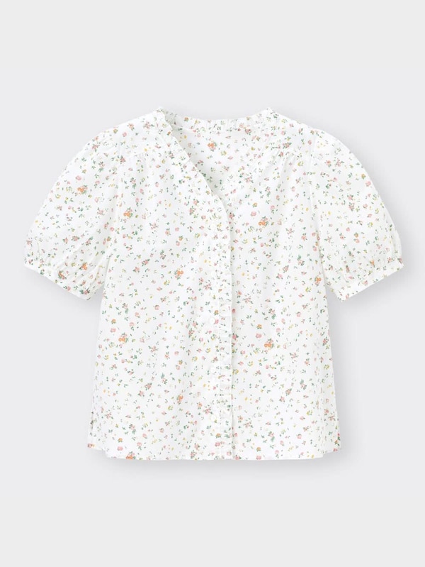 フラワープリントフリルネックブラウス(半袖)YG+X