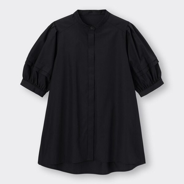 バンドカラーボリュームスリーブシャツ(5分袖)Z+E-BLACK