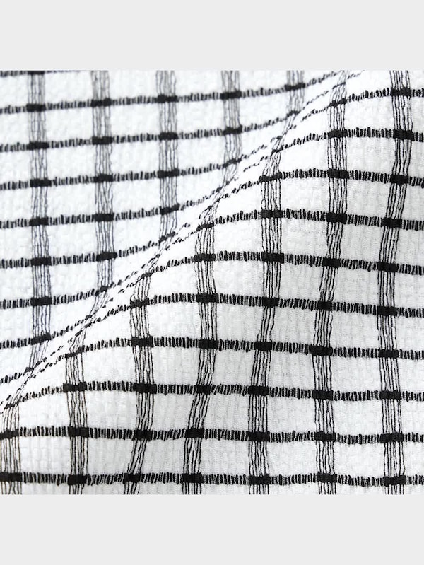 チェックボリュームスリーブブラウス(5分袖)NTQ+E