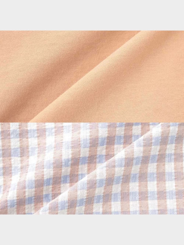 コットンラウンジセット(半袖&ロングパンツ)(ギンガムチェック)+E