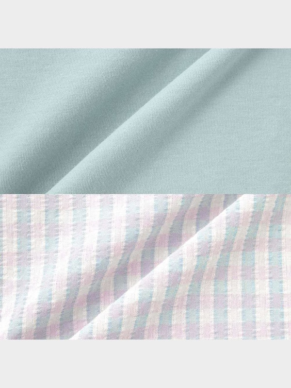 コットンラウンジセット(半袖&ロングパンツ)(ギンガムチェック)+E