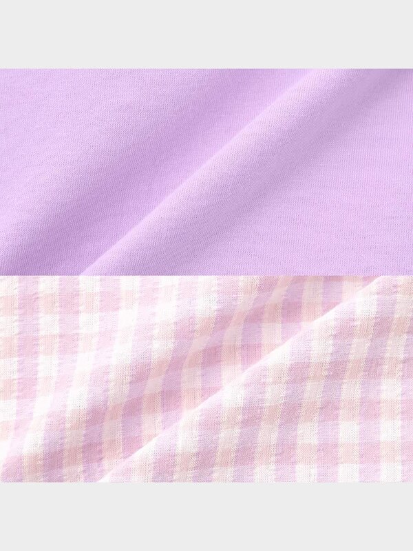 コットンラウンジセット(半袖&ロングパンツ)(ギンガムチェック)+E