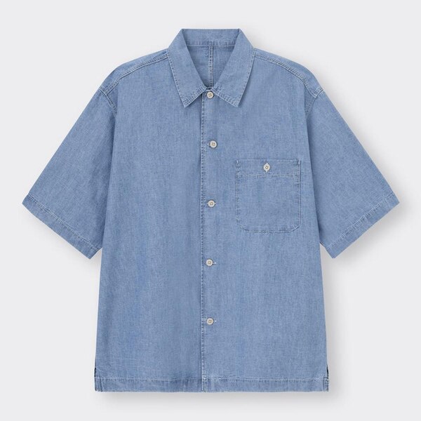 デニムオーバーサイズワークシャツ(5分袖)-BLUE