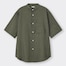 リネンブレンドリラックスフィットバンドカラーシャツ5分袖OSB+EC-OLIVE