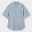 リネンブレンドリラックスフィットバンドカラーシャツ5分袖OSB+EC-BLUE