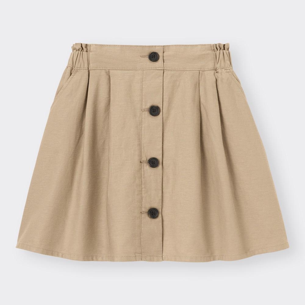 （GU）GIRLSリネンブレンドフロントボタンスカート+X