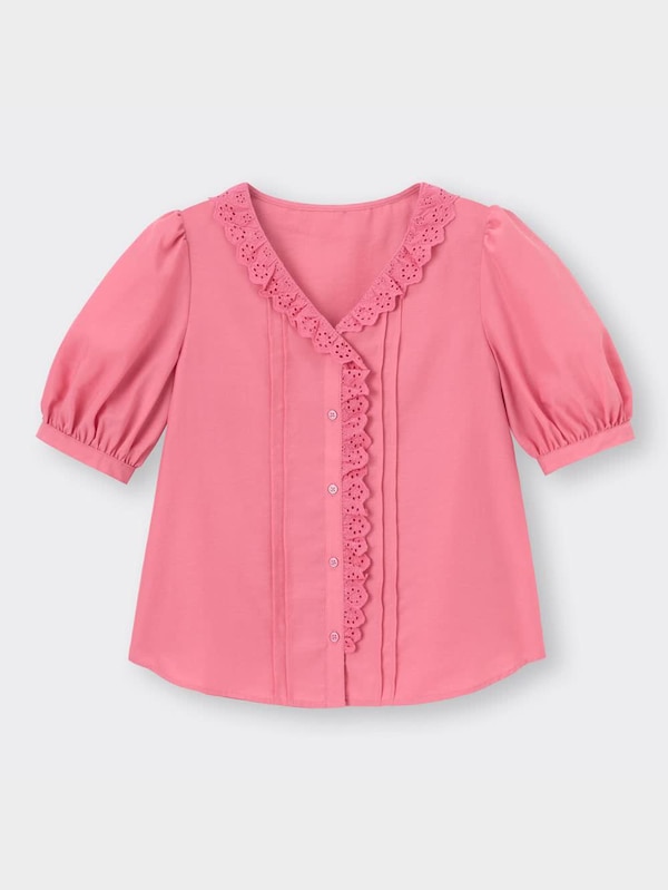 レースフリルブラウス(5分袖)YG+E