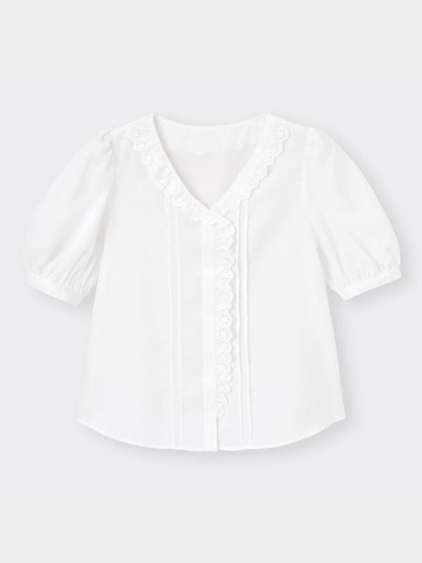 レースフリルブラウス(5分袖)YG+E