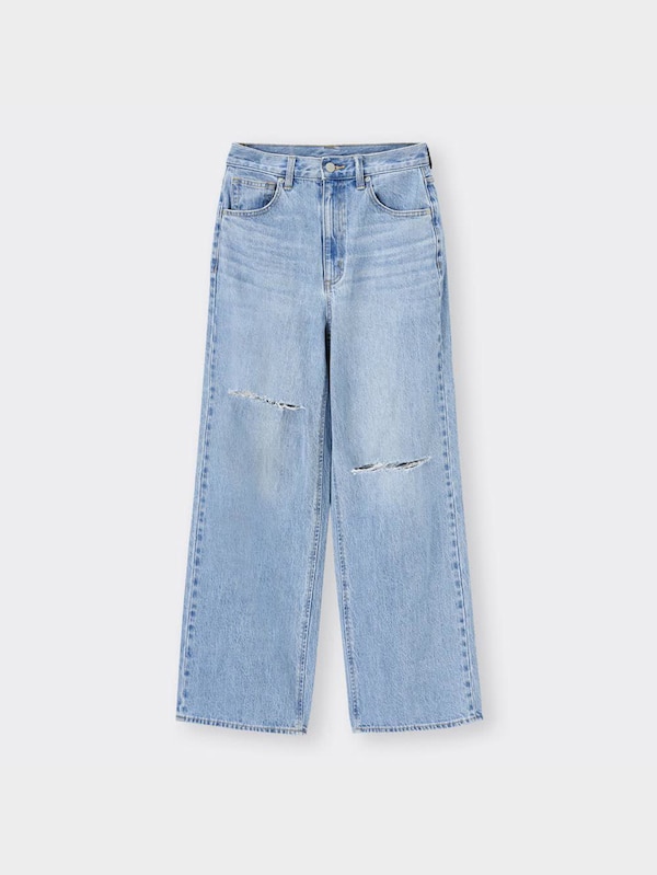 ハイウエストセミワイドジーンズ(クラッシュ)