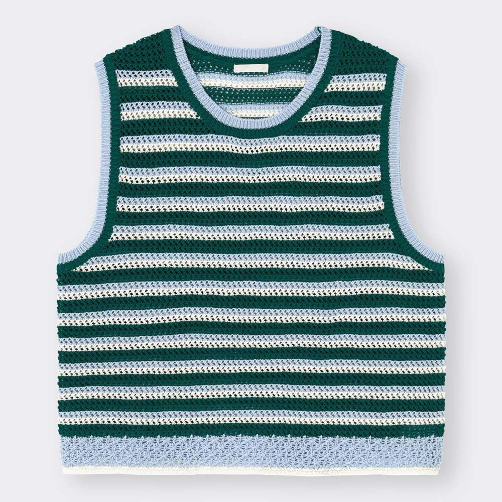 （GU）透かし編みボーダーセーター(ノースリーブ)