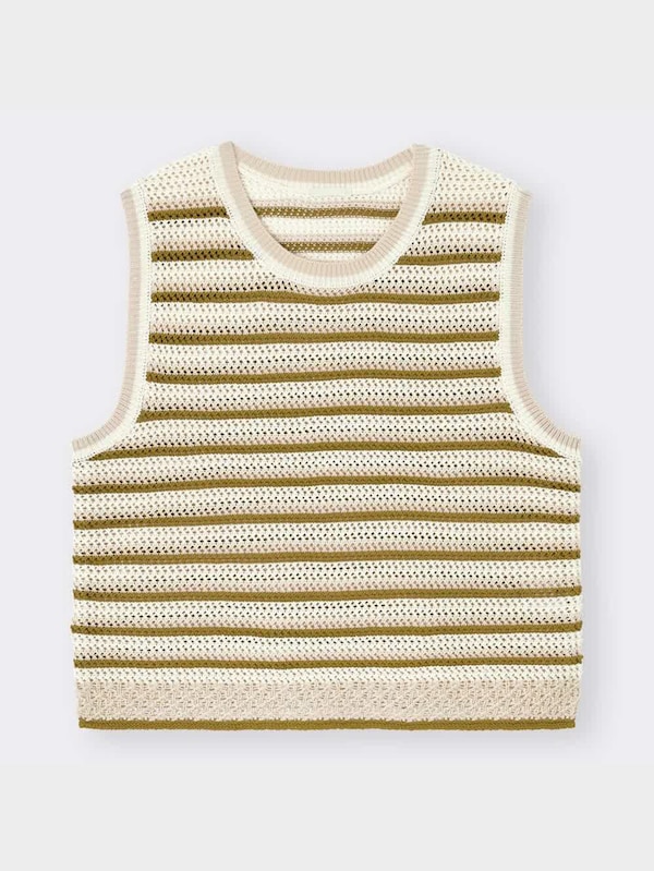 透かし編みボーダーセーター(ノースリーブ)