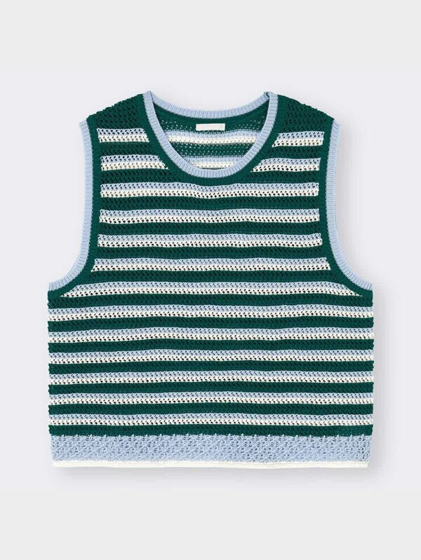 透かし編みボーダーセーター(ノースリーブ)