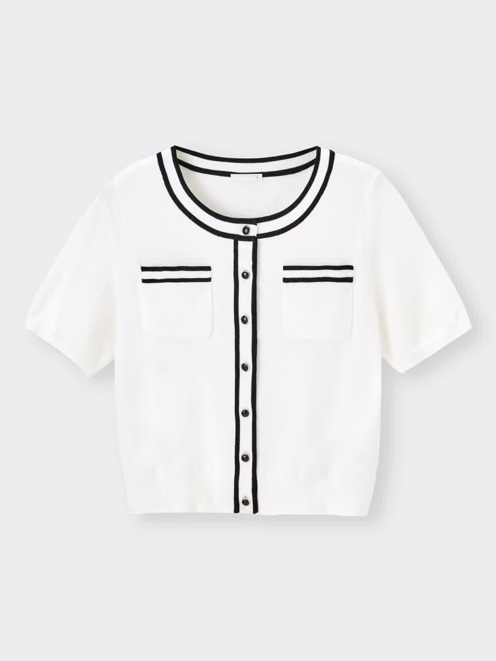 2色 半袖 カーディガン Tシャツ パイピング バイカラー メンズ 4 GU公式 | フロントポケットバイカラーカーディガン(半袖)YG