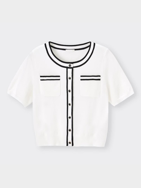 フロントポケットバイカラーカーディガン(半袖)YG