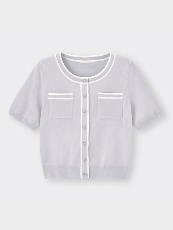 フロントポケットバイカラーカーディガン(半袖)YG