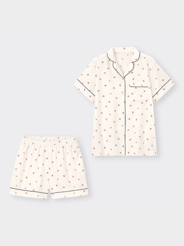 サテンパジャマ(半袖&ショートパンツ)(チェリー)